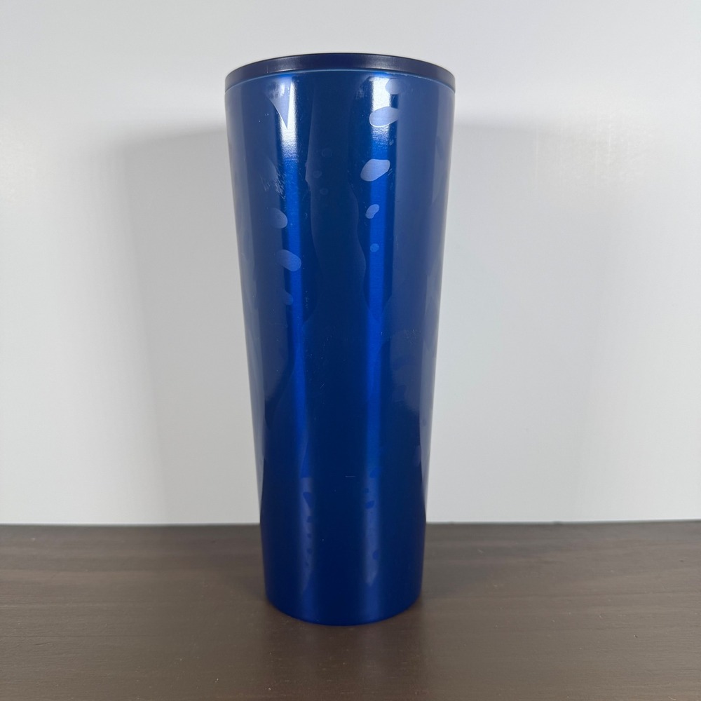 Starbucks Cold Cup Tumbler Metallic Cobalt Blue Siren Logo Venti‎ 24oz No Straw